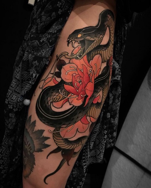 Graceful Snake and Flower Tattoo Designs with Symbolic Meaning 4