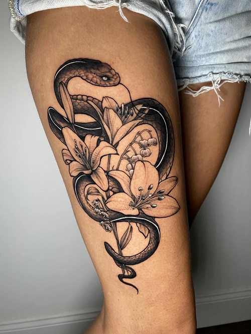 Easy and Cute Snake and Flower Tattoo 3