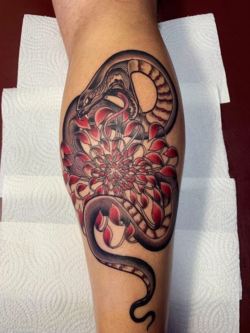 Easy and Cute Snake and Flower Tattoo 4