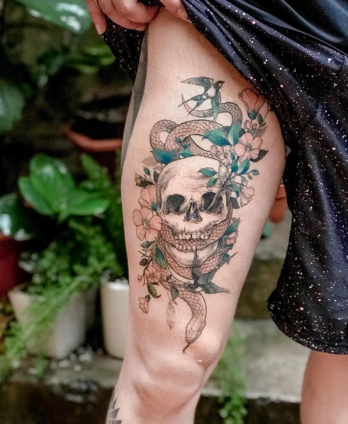 Graceful Snake and Flower Tattoo Designs with Symbolic Meaning 2