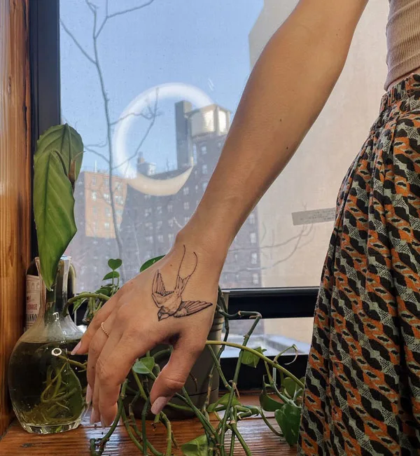 Sparrow Tattoo on Hand 1