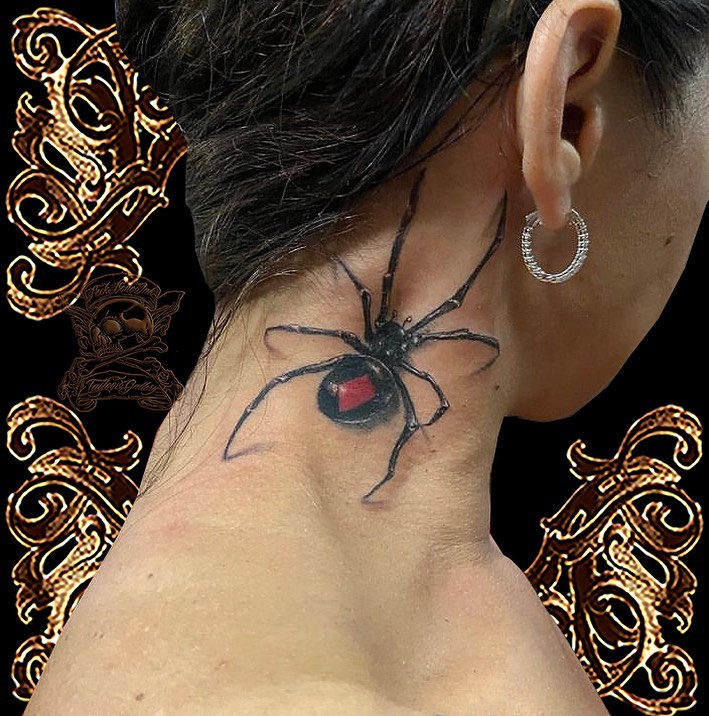 Spider Tattoo Design on the Side of the Neck