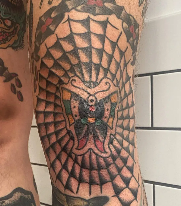 Spider Web Knee Tattoo 1