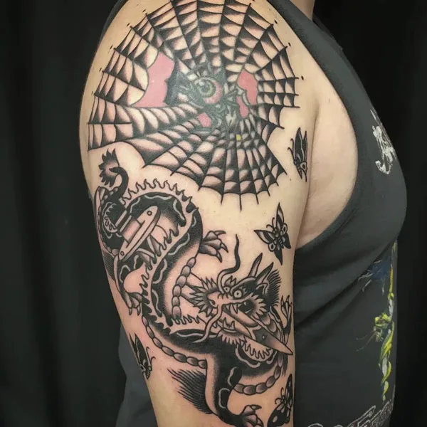 Spider Web Shoulder Tattoo