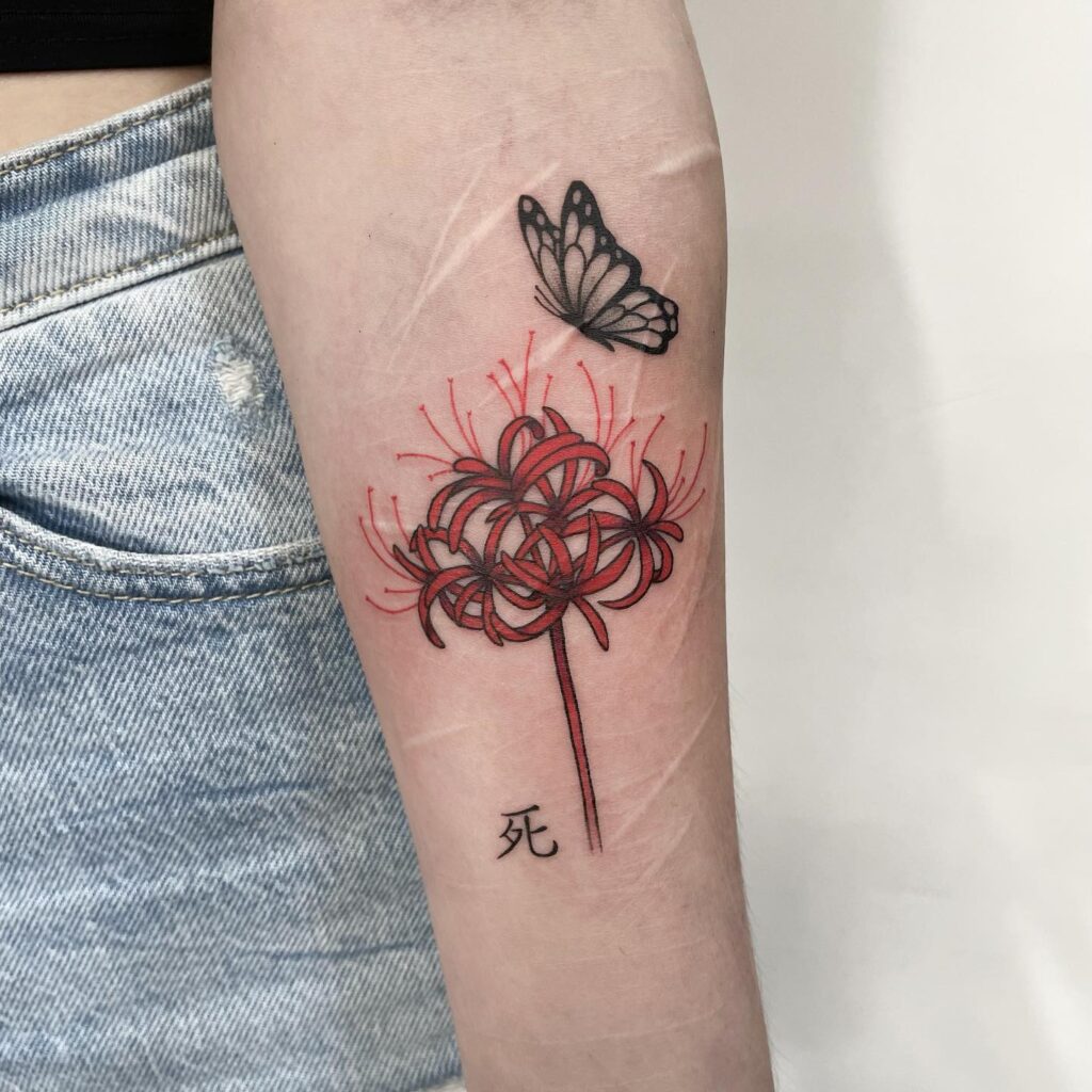 Spider lily tokyo ghoul tattoo design with butterfly for hand