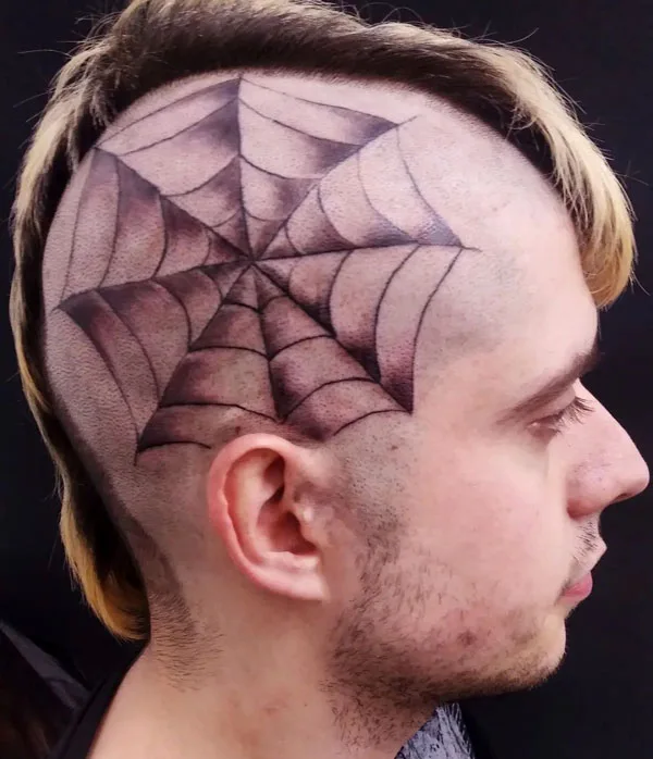 Spider web head tattoo