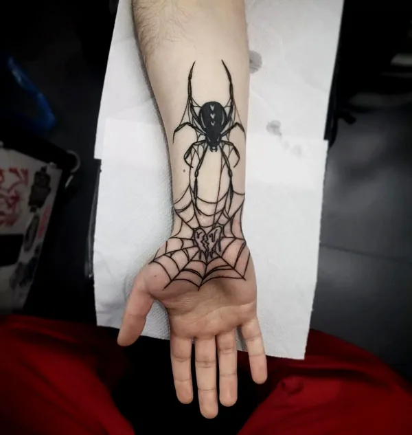 Spider web wrist tattoo