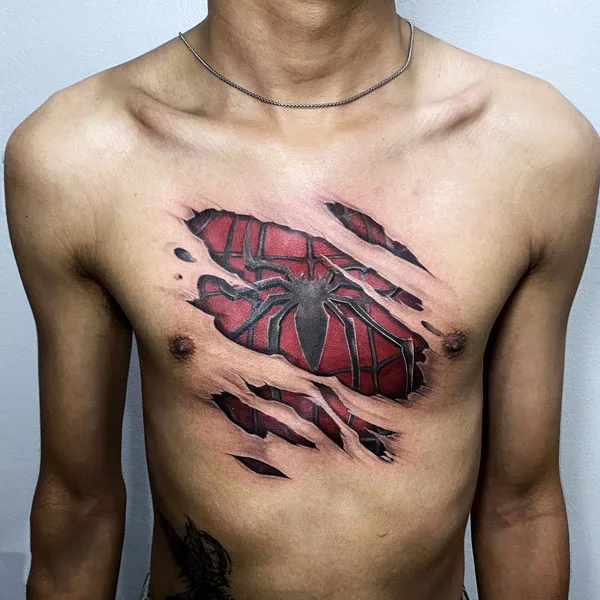 Spiderman Tattoo on Chest 1