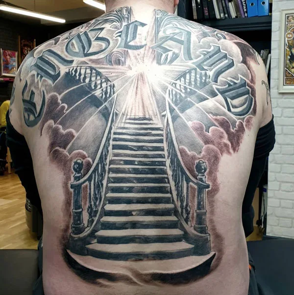 Stairway to heaven back tattoo