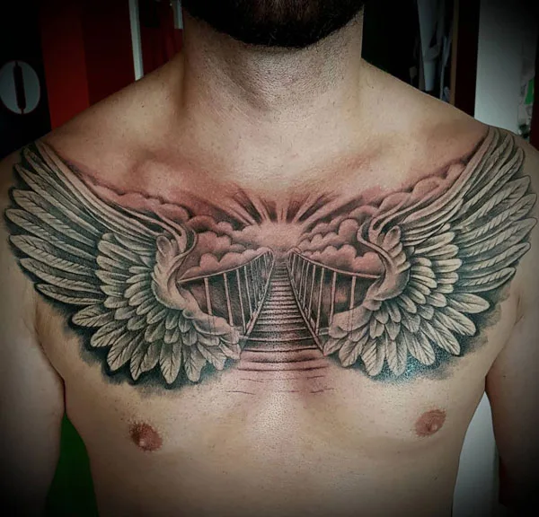 Stairway to heaven chest tattoo