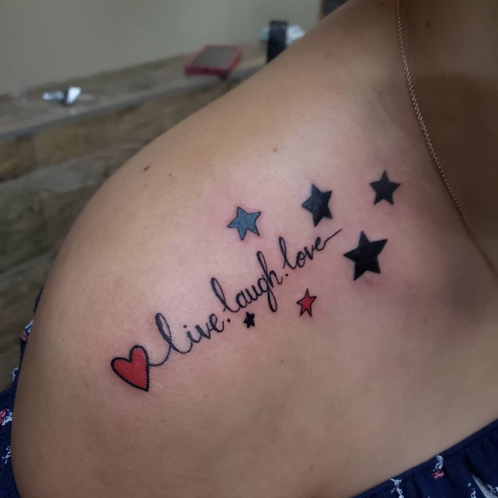 Stellar Elegance Live Love Laugh Star Shoulder Tattoo for Ladies