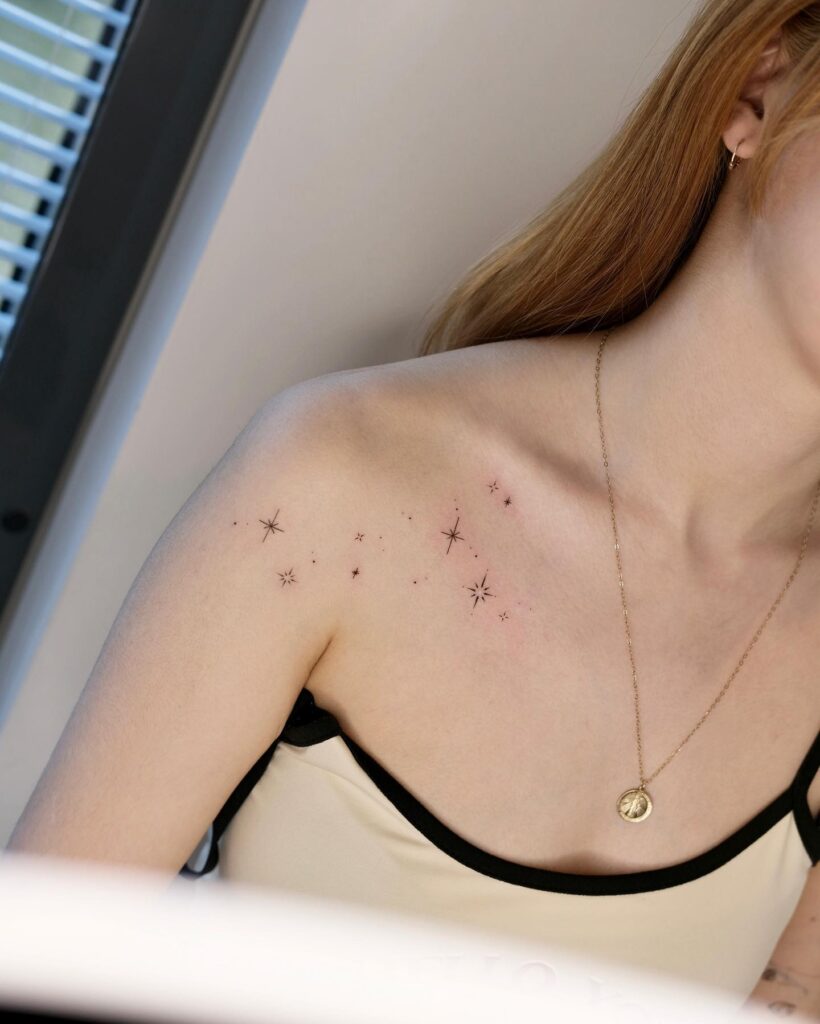 Stellar pride leo constellation stars tattoo on shoulder