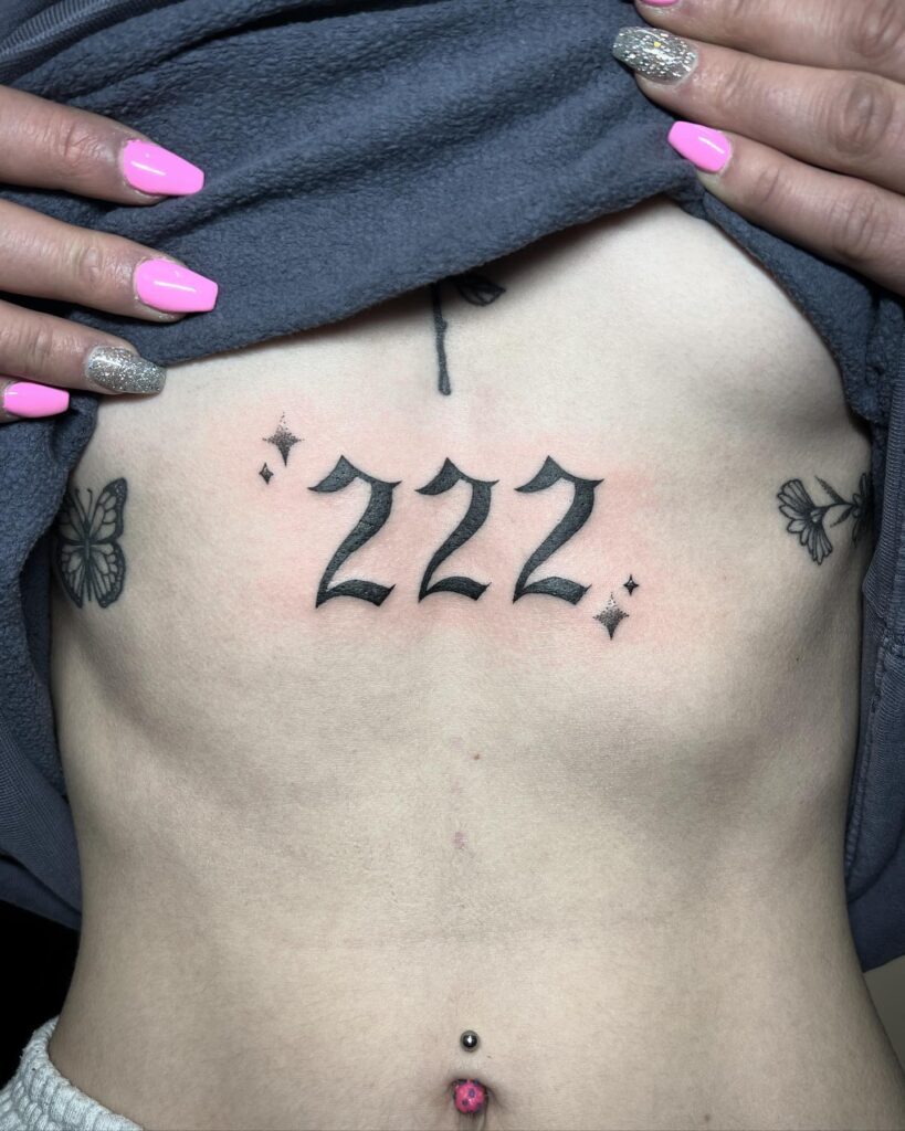 Sternum Tattoo '222' for Females, a Cosmic Connection: Celestial Harmony 