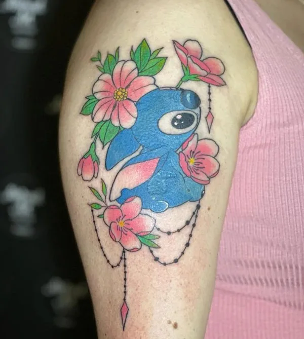 Stitch Tattoo with Flower