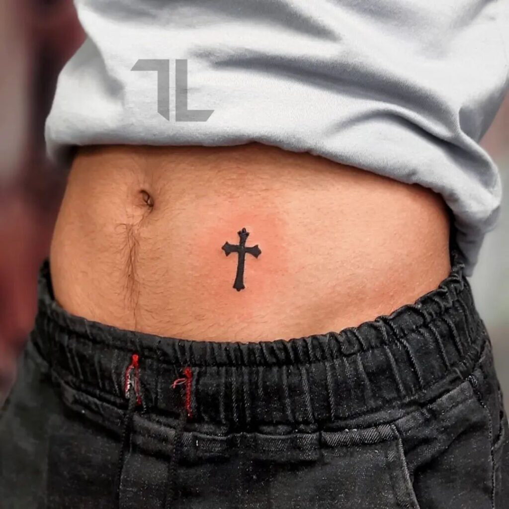 Stomach tattoos male simple cross