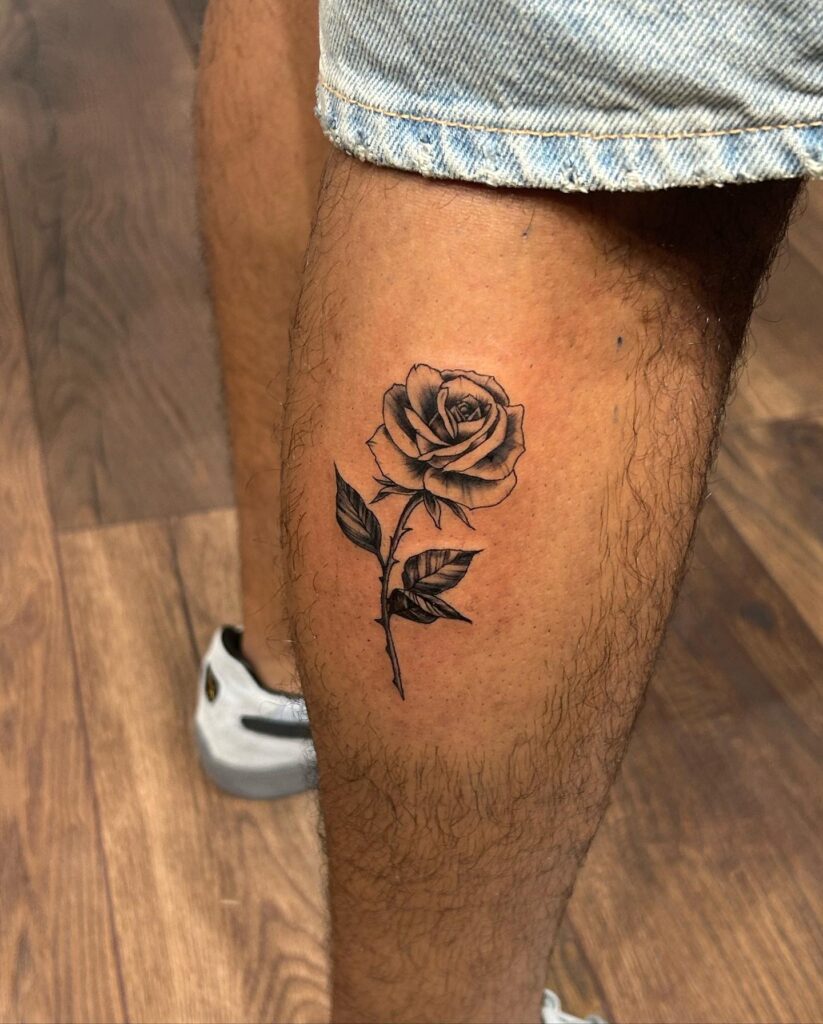 Striking Rose Flower Tattoo on the Calf for a Distinctive Look: Cool Roses 