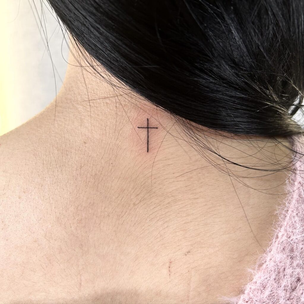 Subtle Cross Tattoos on the Back of the Neck Adding Elegance and Grace