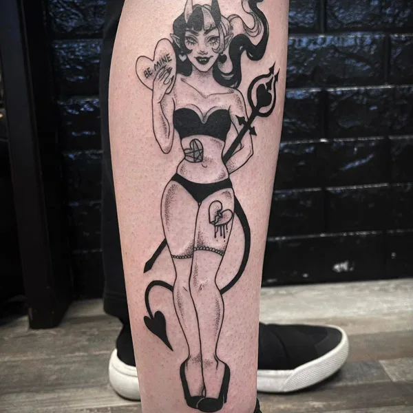 Succubus tattoo on leg