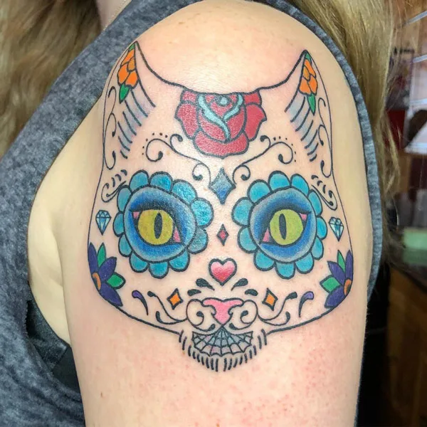 Sugar Skull Cat Tattoo 1