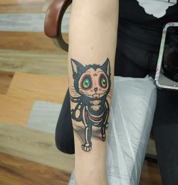 Sugar Skull Cat Tattoo 2