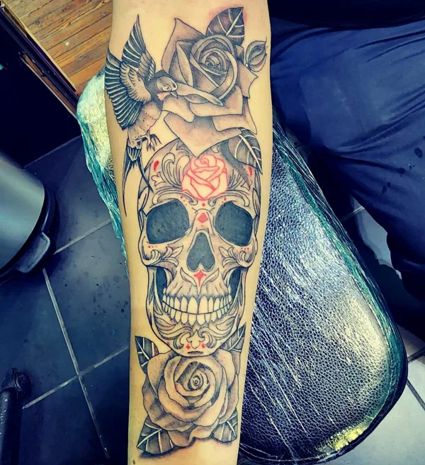 Sugar Skull Rose Tattoo 1