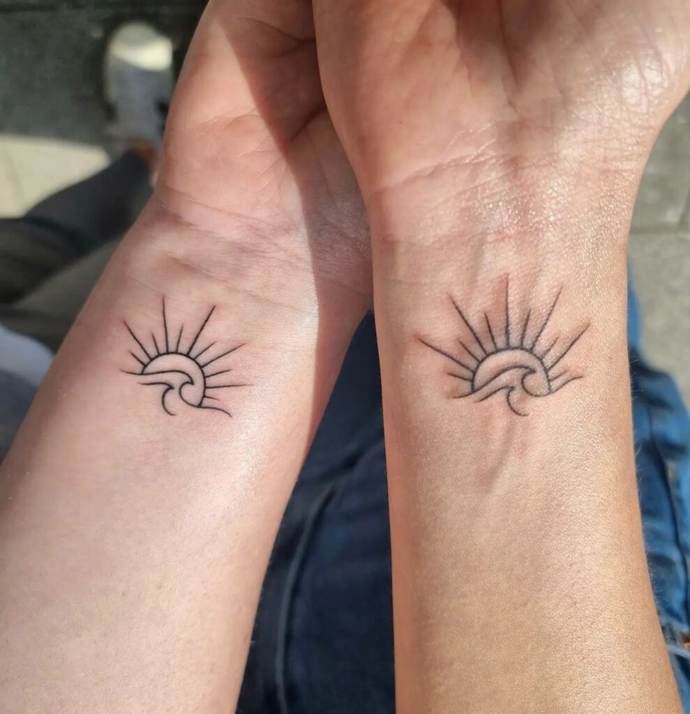 Sun and Sea Waves Tattoo for Friends Bond and Adventure