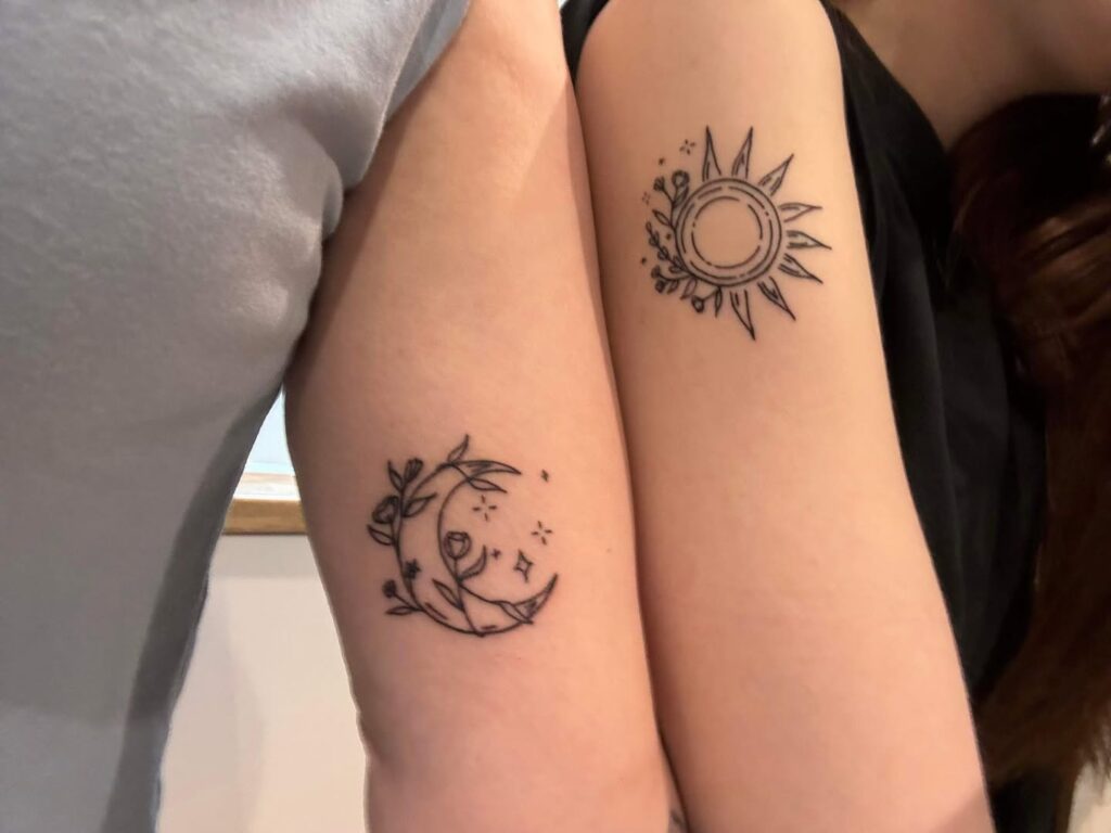 Sun and moon matching tattoos for balance and harmony