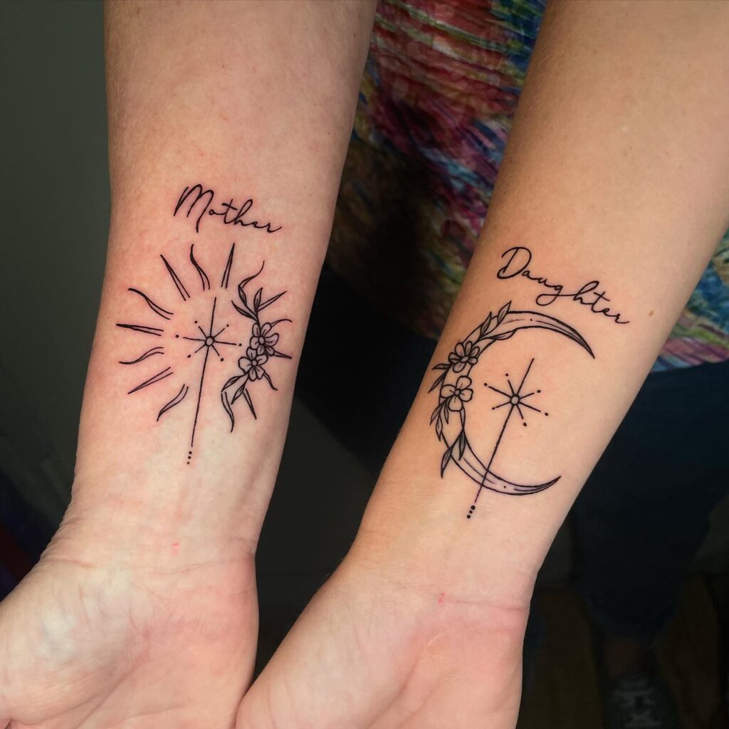 Sun and Moon Mother Daughter Tattoos Symbolizing Warmth Growth and Love