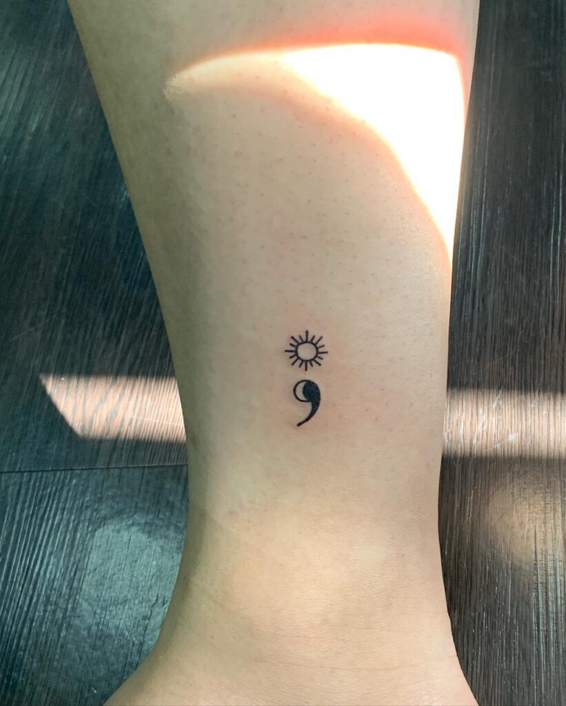 Sun and Moon Semicolon Tattoo Above the Ankle: Celestial Anklet