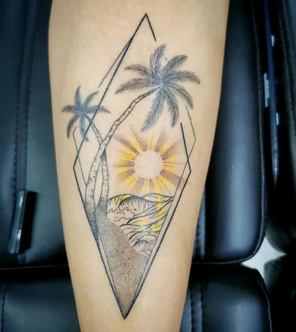 Sun with rays geometric tattoo