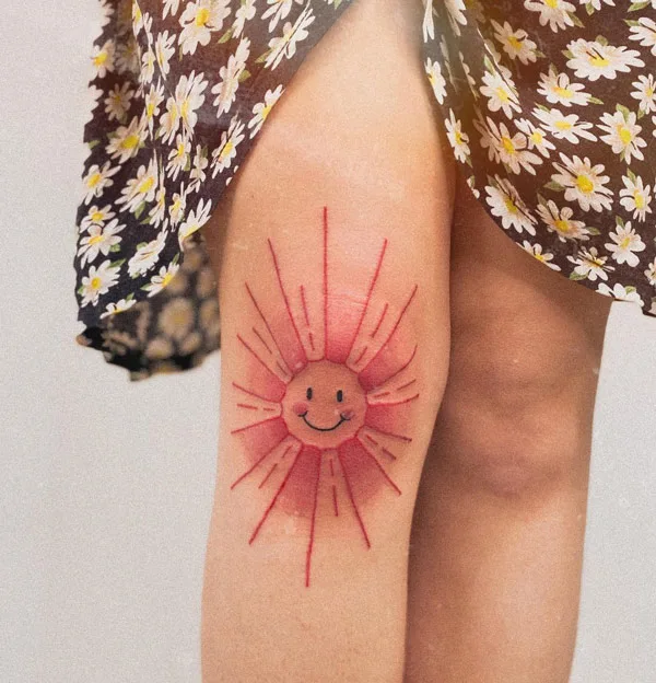 Sun with rays knee tattoo