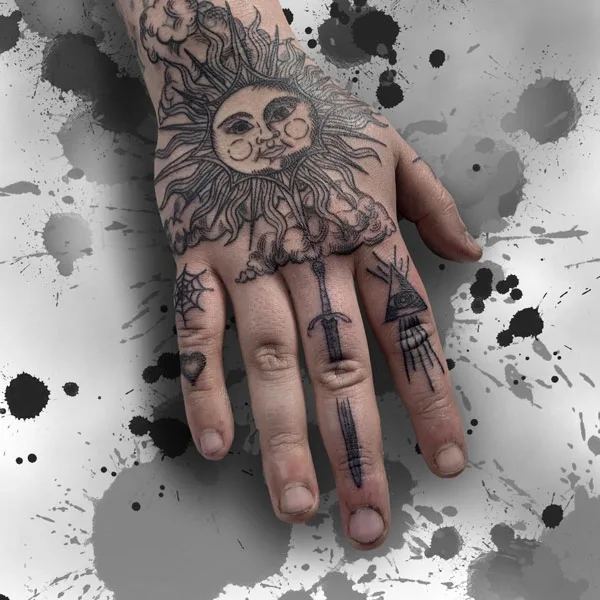 Sun with rays tattoo 11
