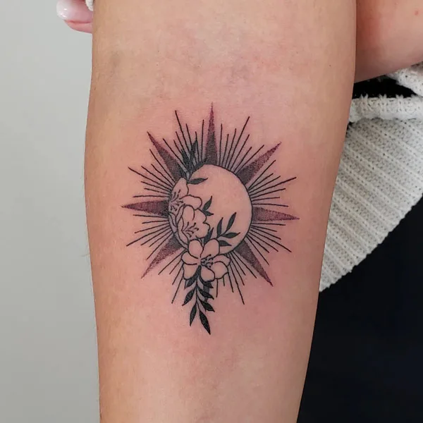 Sun with rays tattoo 13