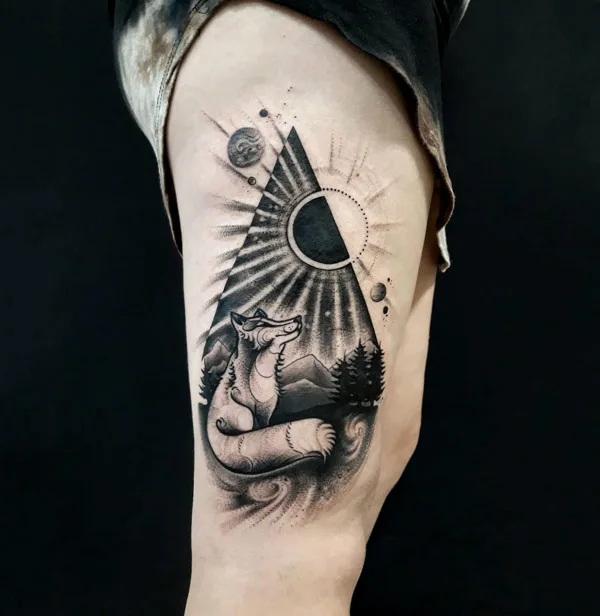 Sun with rays tattoo 17