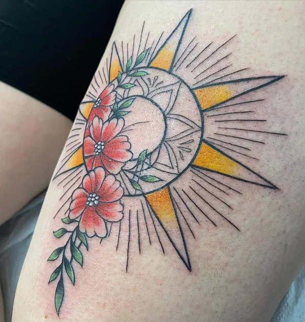 Sun with rays tattoo 2