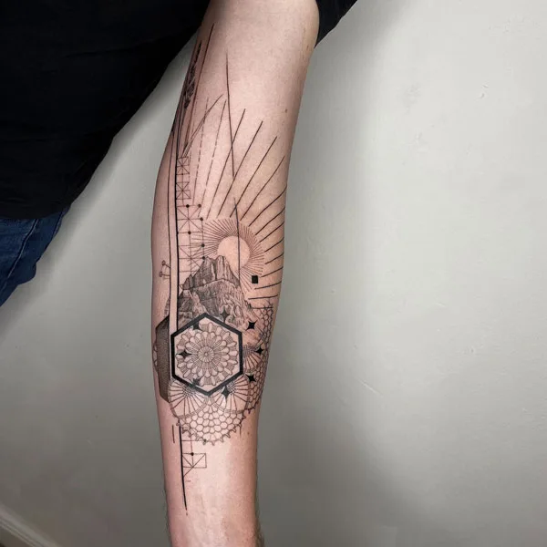 Sun with rays tattoo 27