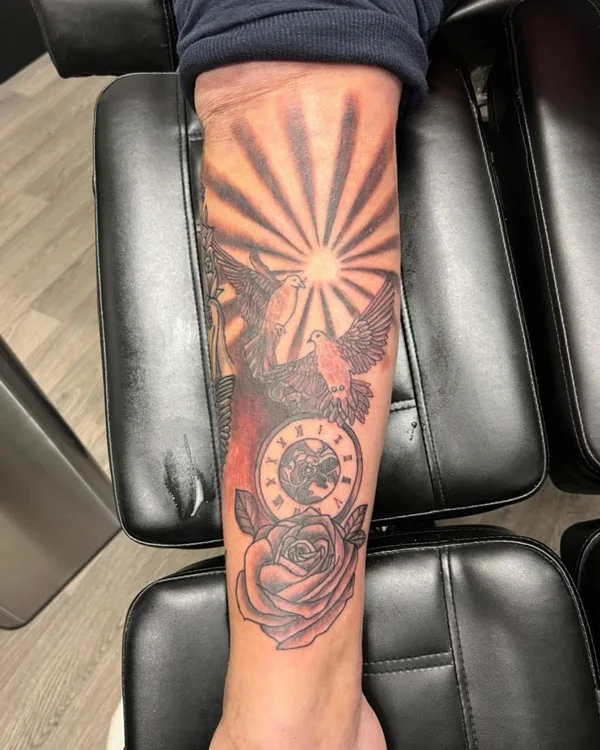 Sun with rays tattoo 34