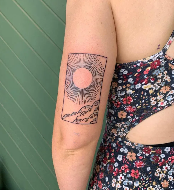 Sun with rays tattoo 36