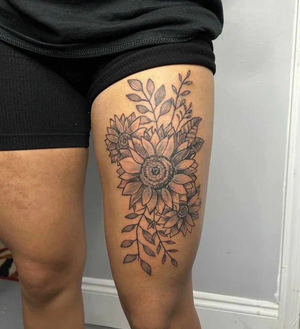 Sunflower Thigh Tattoo 2