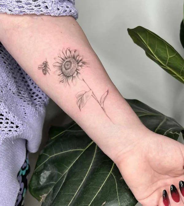 Sunflower and Bee Tattoo 1