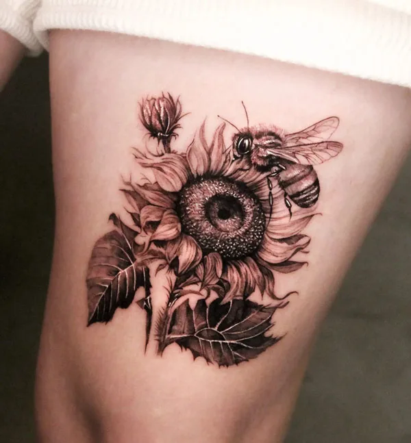 Sunflower and Bee Tattoo 2