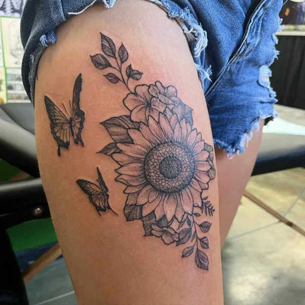 Sunflower and Butterfly Tattoo 1