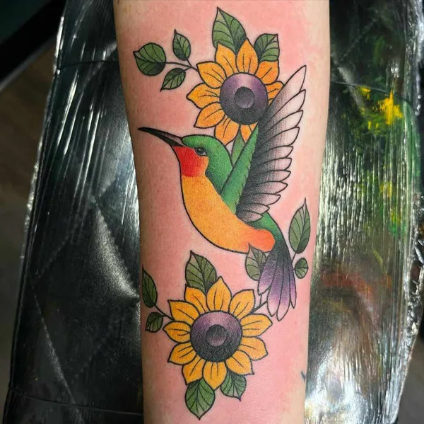 Sunflower and Hummingbird Tattoo 1