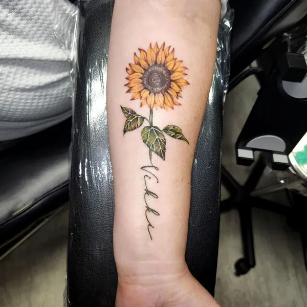Sunflower name tattoo