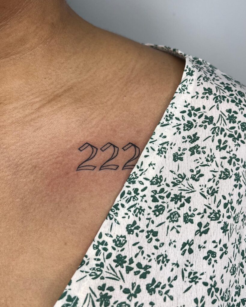 Text Outline 222 Tattoo on the Collarbone, a Subtle Statement: Collarbones Aligned 