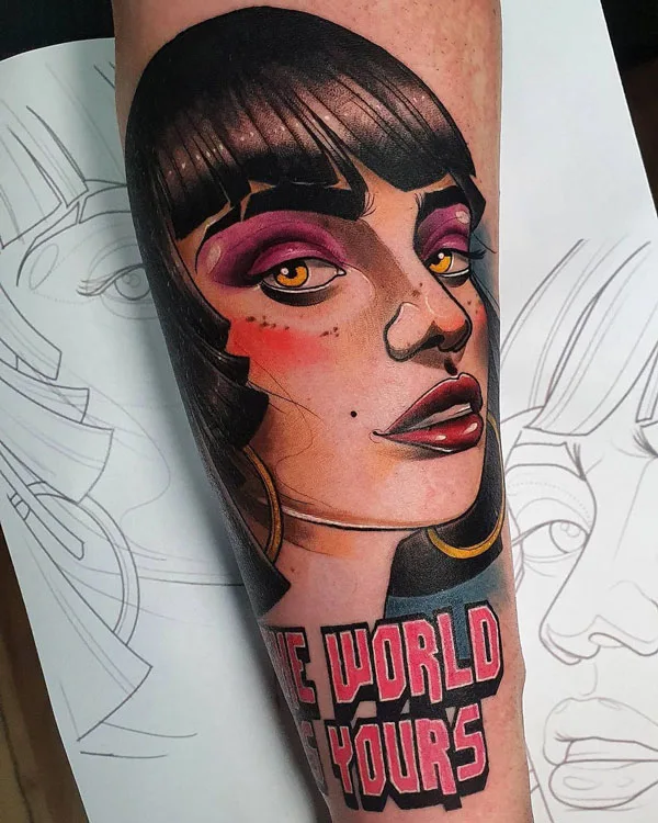 The world is yours neo traditional tattoo