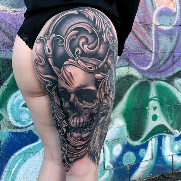 Thigh butt tattoo