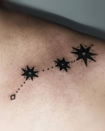 Three-Star Celestial Tattoo: Guiding Light on Shoulder