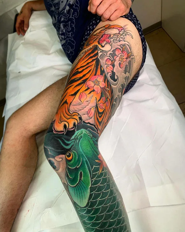 Tiger and koi fish tattoo