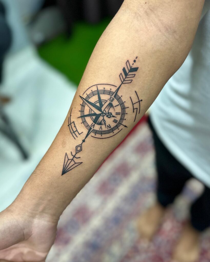 Timeless Compass Tattoo Design on the Forearm: Classic Guidance